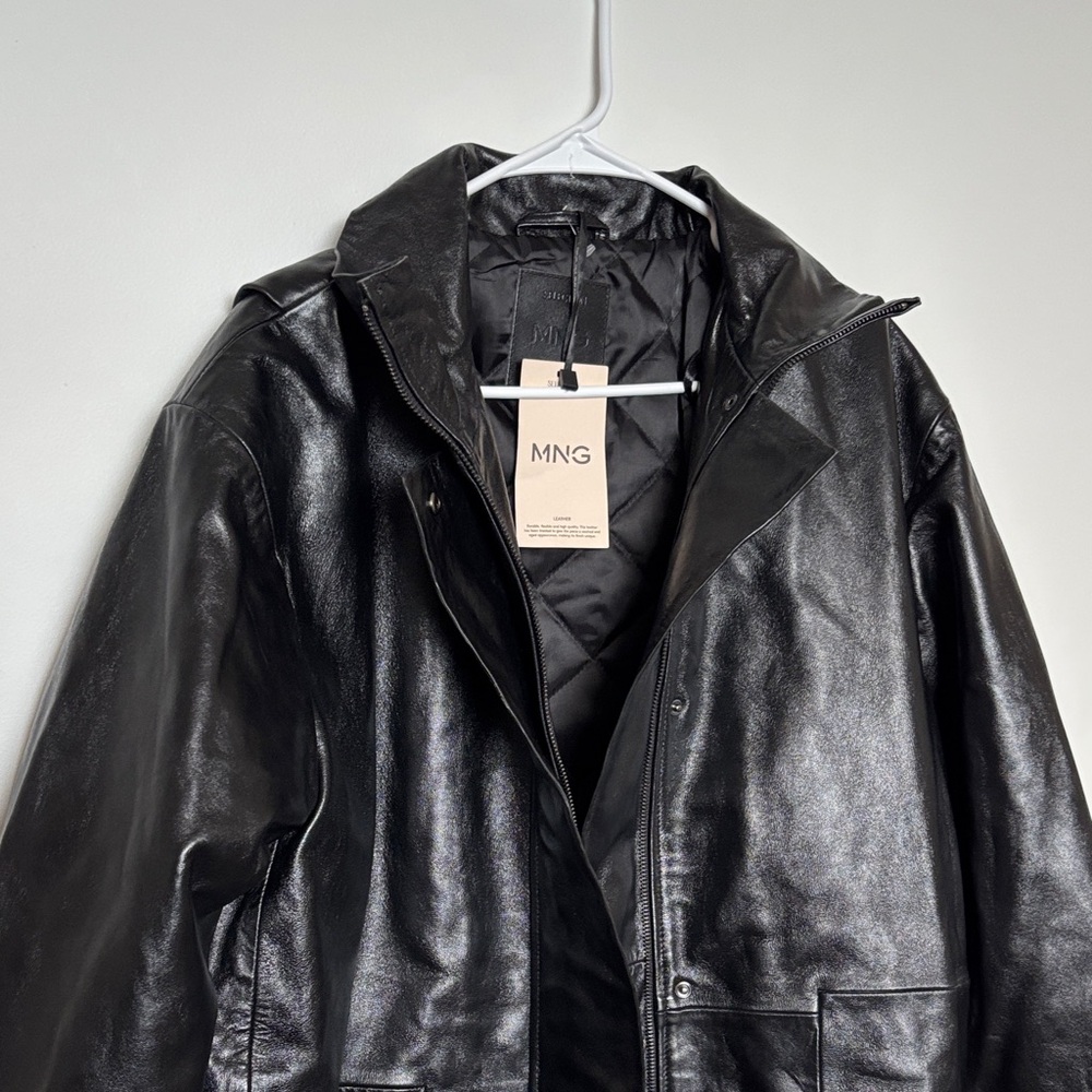 Mango Women's Sleek Black Leather Jacket, new with tags - Picture 3 of 7
